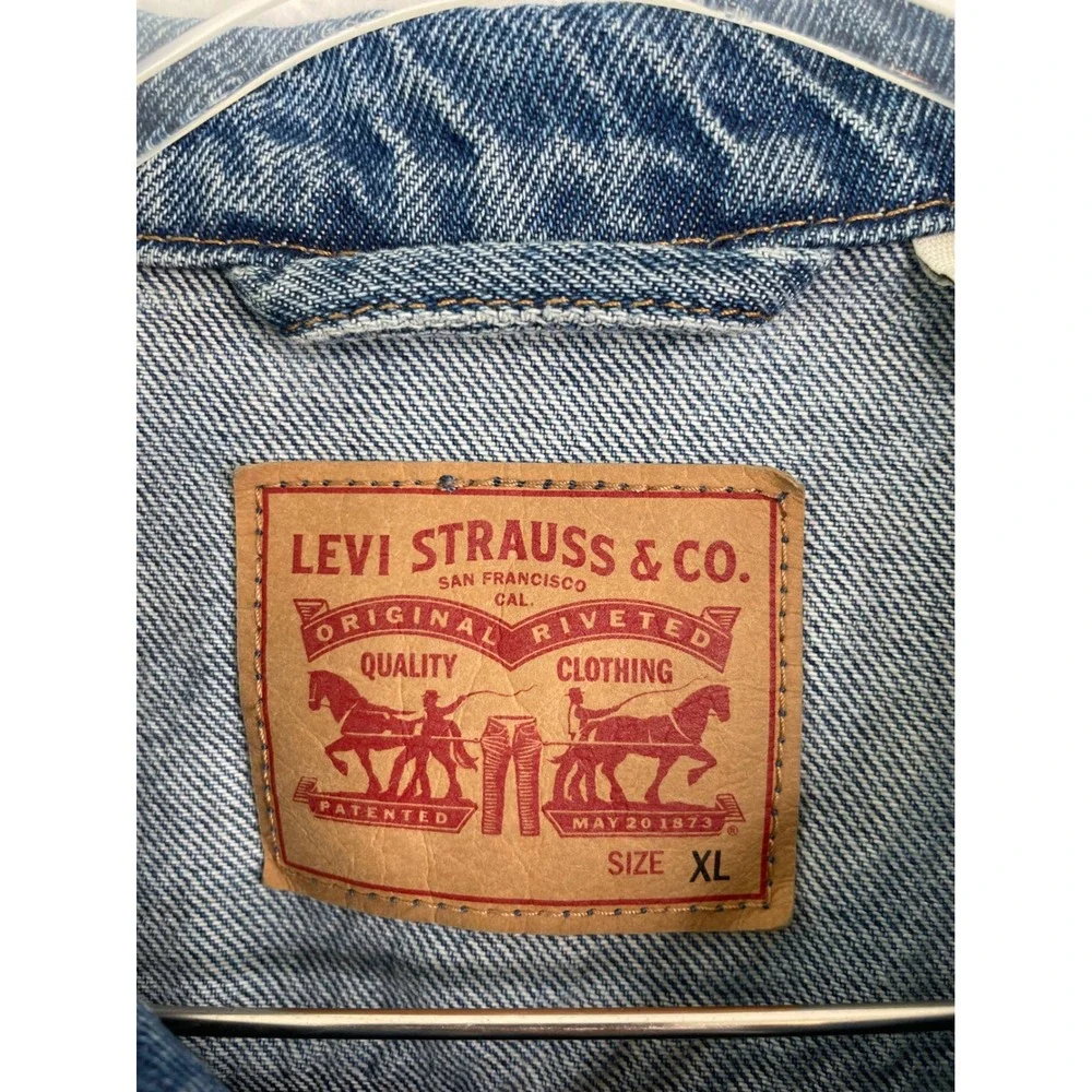 Levis Mens Denim Trucker Jacket Medium Wash Blue Cotton WaterLess Size XL - Picture 12 of 15